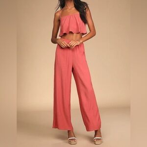 Just Want To Have Sun Coral Pink Wide-Leg Two-Piece Jumpsuit